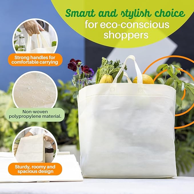 Simply Cool 200 Pack Medium Reusable Eco-Friendly Grocery Shopping Bags 12.6"x6.3"x11.8" Durable Recyclable Washable Foldable Portable Tote Bags Bulk