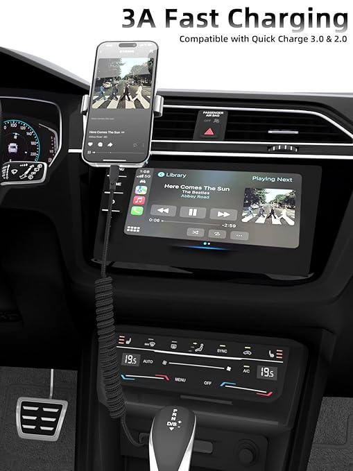 Car Carplay Cable 3ft Coiled USB A to USB C Fast Charge Cord for iPhone 16/15/Plus/Pro Max/MacBook Pro, Auto Coiled Retractable iPhone Car Cord