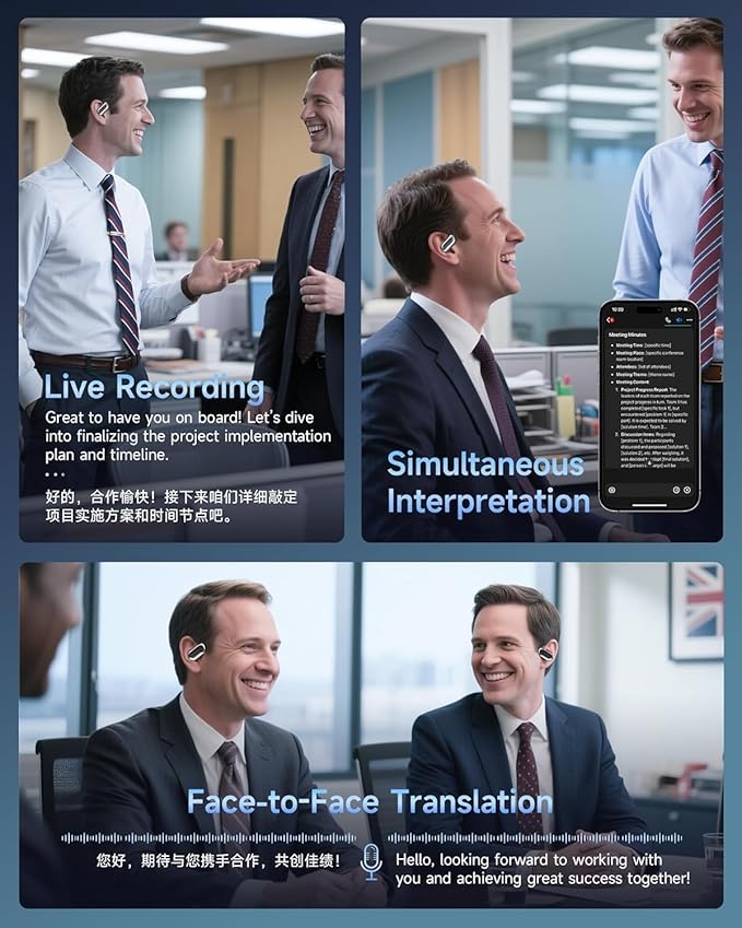 AI Translation Earbuds Real Time, 144 Language Translator Earbuds OWS 4-in-1 Translation Headphones, Fit iOS and Android, Ideal for Travel Business Learning（Ink Black）