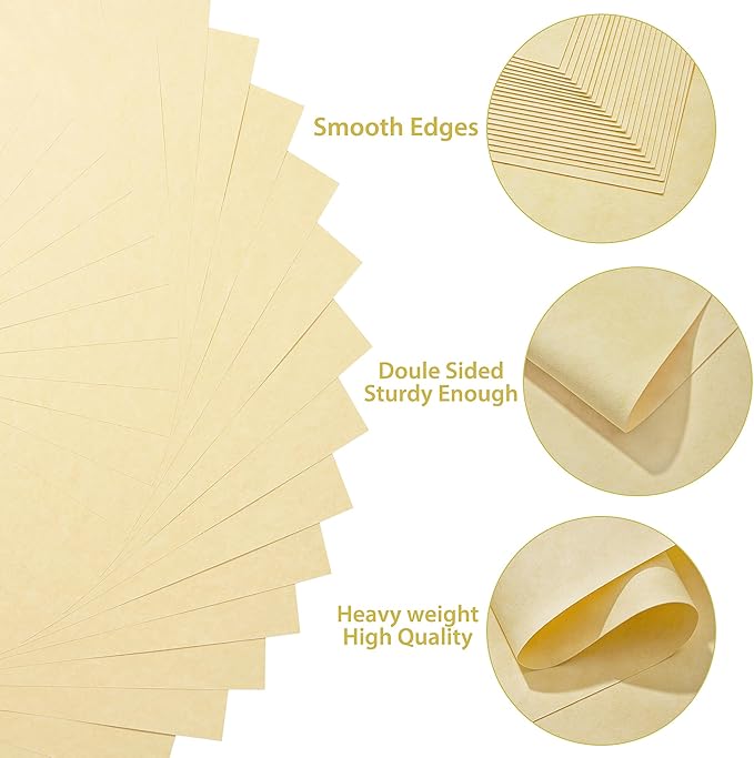 30 Sheets Parchment Paper - Light Beige 8.5” x 11” Letter Size Parchment Card Stock 65lb Heavyweight Paper Thick Vintage Paper for Certificate, Crafts, Business Cards, Invitations PAP04LB