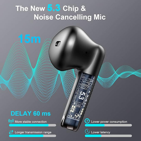 Wireless Earbuds, Bluetooth 5.4 Earbuds Stereo Bass, Bluetooth Headphones in Ear Noise Cancelling Mic, Earphones IP7 Waterproof Sports, 32H Playtime USB C Mini Charging Case Ear Buds for Android iOS