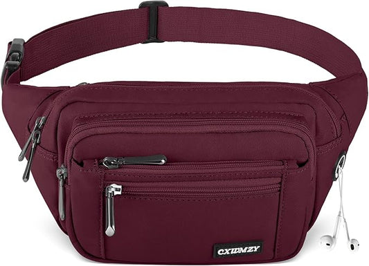 CXWMZY Fanny Packs For Women & Men Waist Pack Hip Bum Bag with Multi-Pockets Large Capacity Waterproof Casual Bum Bag for Disney Traveling Casual Cycling Running Hiking (Wine Red)