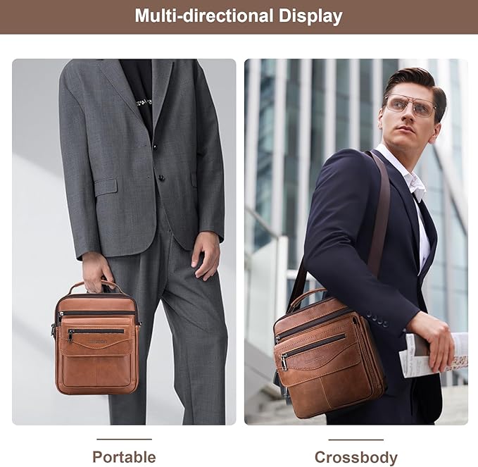 Men's Leather Crossbody Shoulder Bag - Messenger Satchel Travel Handbag