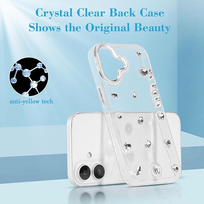 EYZUTAK Case for iPhone 17, Bling Glitter 3D Diamond Phone Case Cute Sparkly Crystal Clear Aesthetic Design Cover Slim Soft Durable TPU Transparent Protective Cover for Women Girls - Crystal