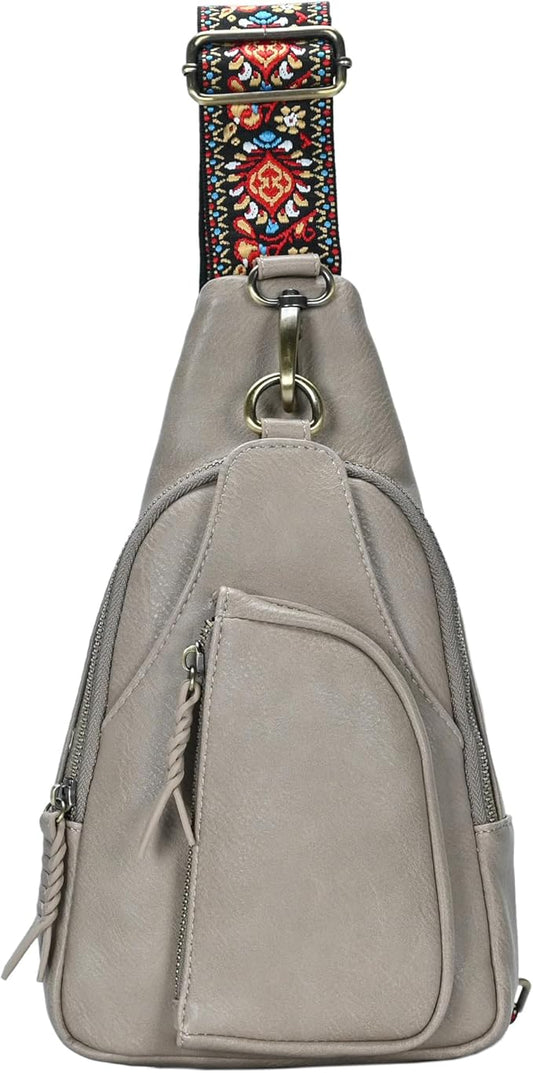 Antik Kraft Tasha Webbing Strap Sling (Taupe) | Vegan Leather Crossbody Bag for Women with 16-20" Strap | Sling Bags for Women with Durable Antique Brass Hardware | 7in x 2.5in x 12.5in |