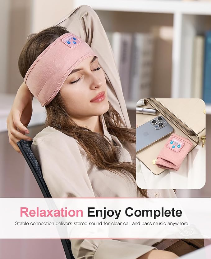Perytong Sleep Headphones - Headband Headphones - Bluetooth Headband Sleeping Headphones for Side Sleeper, Elastic Music Headphone Band Cozy ASMR Wireless Eye Mask Tech Gadgets Gifts for Women Men