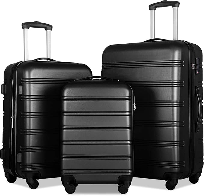 Merax Luggage Sets of 3 Piece Carry on Suitcase Airline Approved,Hard Case Expandable Spinner Wheels (Black)