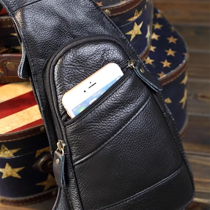 KPYWZER Vintage Leather Sling Bag Backpack for Men Crossbody Shoulder Chest DayPack Backpacks