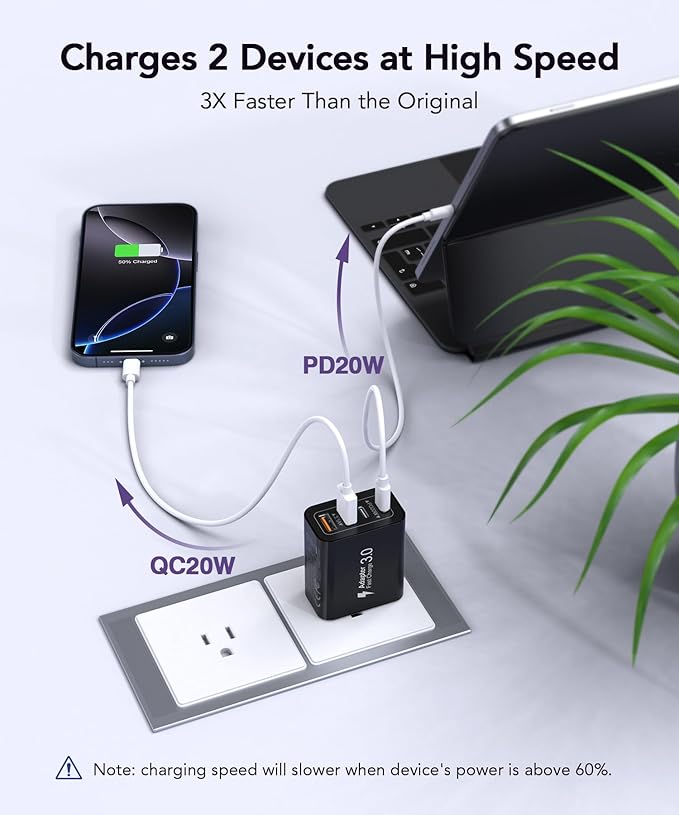 40W USB C Charger Block, 2-Pack 4-Port Type C Fast Charging Brick Dual PD&QC Wall Plug Adapter Power Brick for iPhone 16/15/14/13/12/Pro Max Plus/iPad/Airpods/iwatch/Samsung Galaxy (Black)