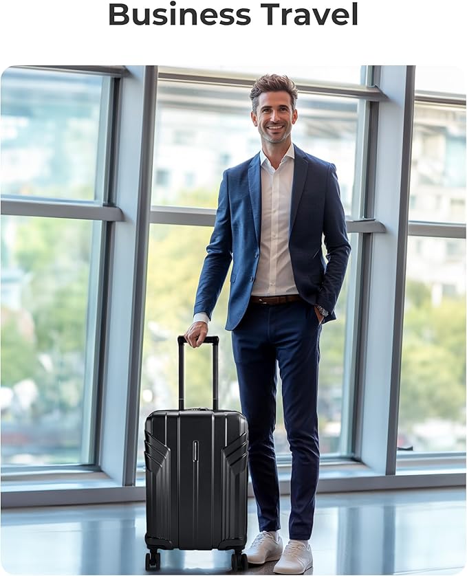 BAGSMART Expandable Carry On Luggage 22x14x9 Airline Approved, 1OO% PC Lightweight Hard Shell Suitcase, 20 Inch Travel Luggage with Spinner Wheels, Waterproof Rolling Suitcase, Black