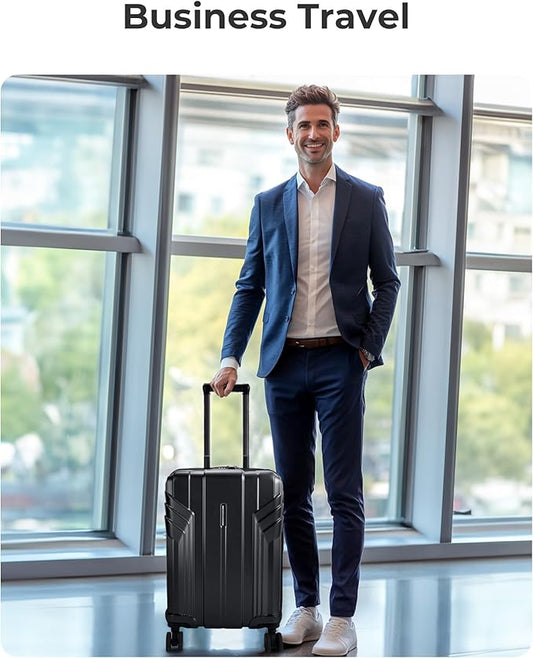 BAGSMART Expandable Carry On Luggage 22x14x9 Airline Approved, 1OO% PC Lightweight Hard Shell Suitcase, 20 Inch Travel Luggage with Spinner Wheels, Waterproof Rolling Suitcase, Black