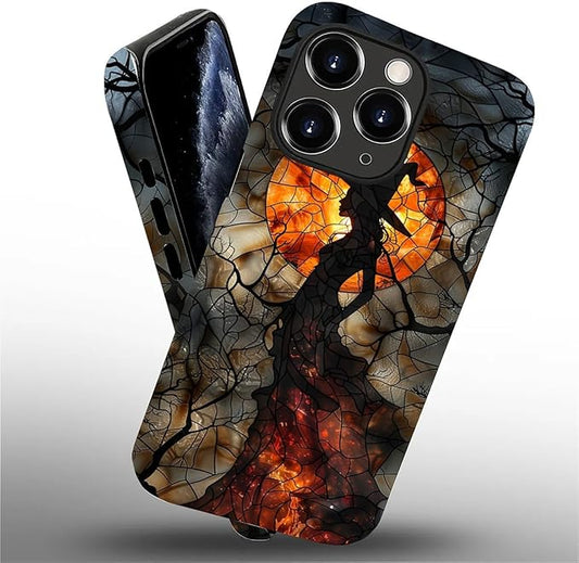 Case for iPhone 11 Pro Max Case,Halloween Witch Moon Stained Glass Design Hybrid Dual Protection Silicone + Hard PC Shockproof Full Body Cover,Slim Anti-Scratch Protective for Men Women