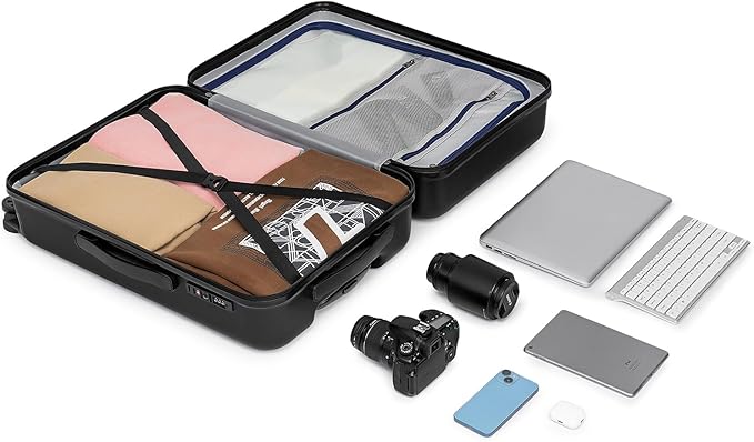 KYME Suitcase Hardshell With Double Spinner Wheels, PC+ABS TSA Lock Travel Luggage (Black, 2Pcs Set(20"/24"))