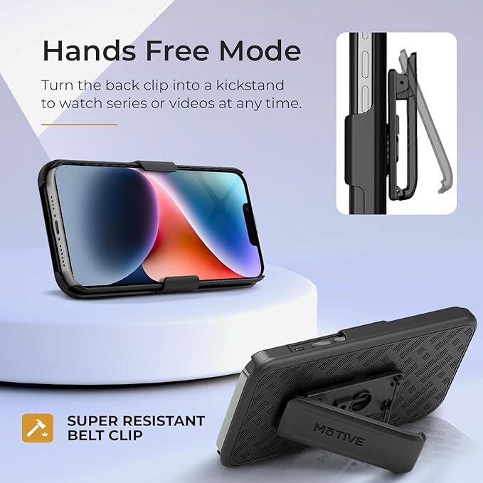 MOTIVE for iPhone 14 Plus Holster Case, Belt Clip Case for Apple iPhone, Shell Holster Combo 14 Plus, Slim Rugged Drop Shockproof Protective Cover with Kickstand (6.7" Plus) | Ranger Series
