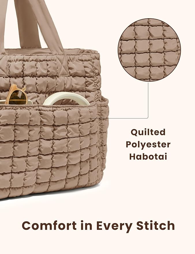 Yarnic Large Puffer Tote Bag for Women, Lightweight 21L Bag with 7 Pockets for School, Travel, Work, Gym Overnight Use