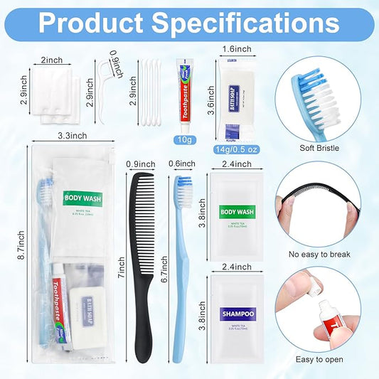 Pack of 100 Basic Toiletry Kits, Hygiene Kit Bulk, Individually Packed, Homeless Care Package Supplies Travel Size Toiletry Kit for Men Women Charity Reusable Toiletry Bag