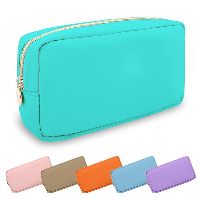Small Makeup Pouch for Purse, Nylon Travel Toiletry Storage Pouch Cute Preppy Cosmetic Bag for Women Girls, Waterproof Makeup Organizer Skincare Bag Purse with Zipper (Small-Cotton Candy)