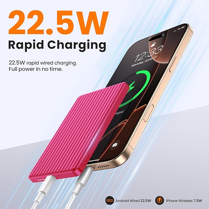 Magnetic Power Bank,Ultra Slim Wireless Portable Charger 5000mAh,20W PD Magnetic Battery Pack Fast Charging,USB C in&Out Powerbank for iPhone 16/15/14/13/12 Pro Max