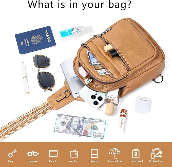 Sling Bag for Women Cross Body Purse Fanny Pack Sling Backpack Vegan Leather Shoulder Crossbody Bag Travel Tan