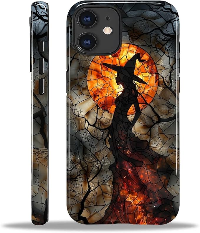 Case for iPhone 11 Case,Halloween Witch Moon Stained Glass Design - Hybrid Dual Protection Silicone + Hard PC Shockproof Full Body Cover Slim Anti-Scratch Protective Case for Men Women