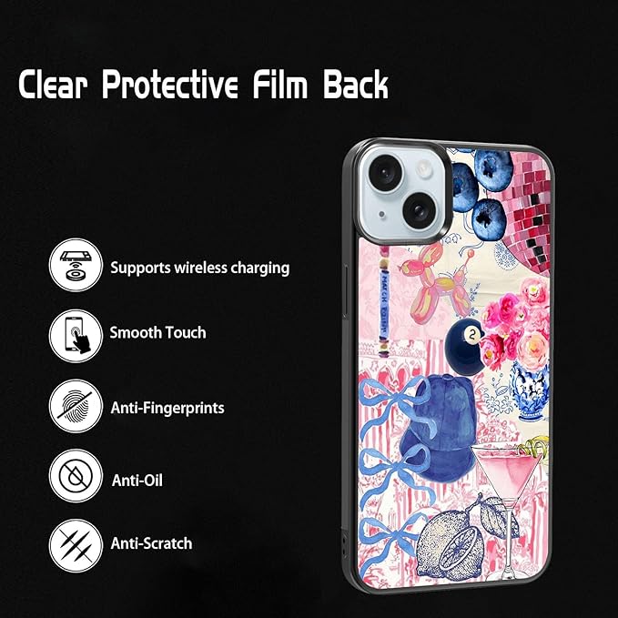 Aesthetic Collage Shockproof Protective Trendy Preppy Phone Case for iPhone 15 Plus Cute Flower Bow Cover