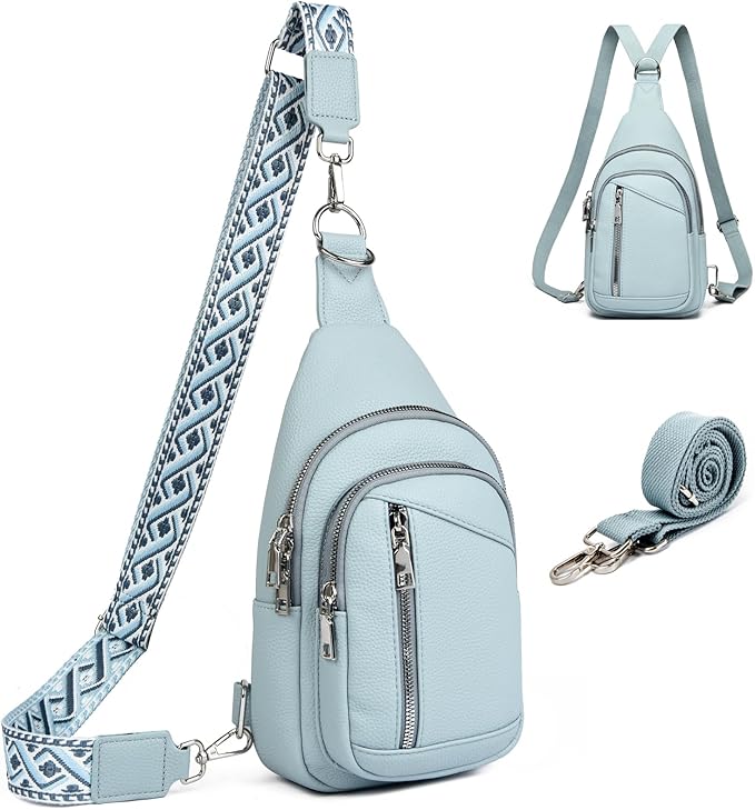 Sling Bag Crossbody Backpack - 2 in 1 Leather Cross Body Bag Fanny Pack with 2 Removable Straps