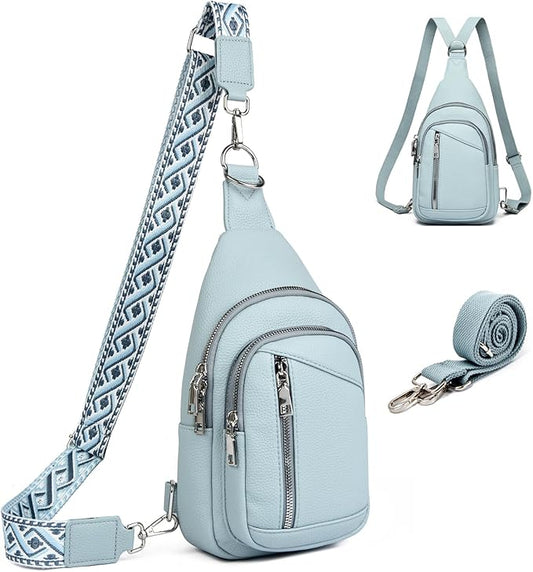 Sling Bag Crossbody Backpack - 2 in 1 Leather Cross Body Bag Fanny Pack with 2 Removable Straps