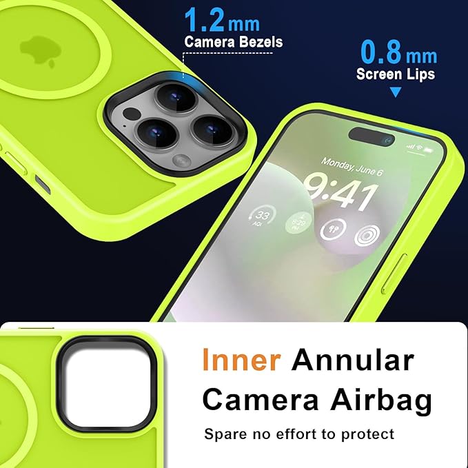 MOCCA Strong Magnetic for iPhone 14 Pro Max Case [Compatible with Magsafe] [10FT Military Grade Protective] Translucent Matte Slim Shockproof Case for iPhone 14 Pro Max 6.7"- Fluorescent Green