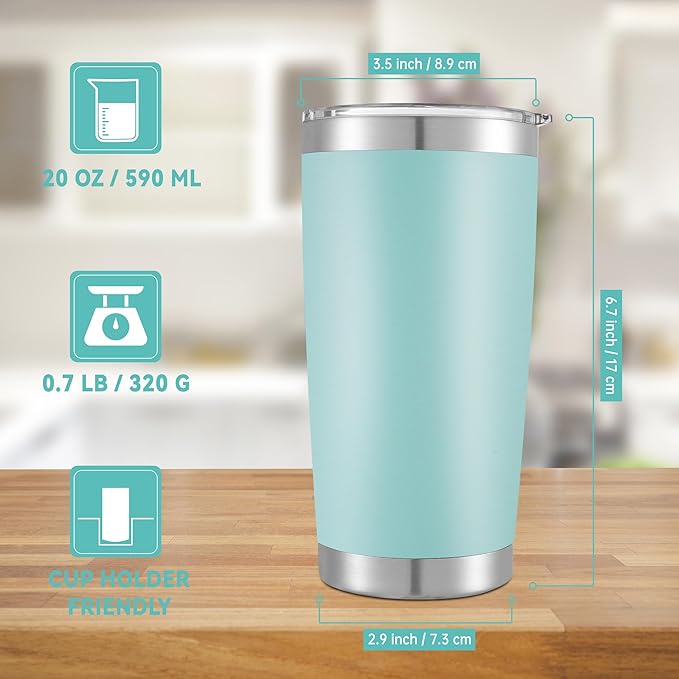 20 oz Tumblers Bulk Stainless Steel Tumbler with Lid Double Wall Vacuum Insulated Coffee Mug 20oz Powder Coated Cup for Hot and Cold Drinks, Turquoise, 12 pack