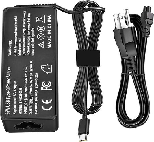 Charger Compatible with 65W USB Type-C Lenovo Thinkpad T14 T14S T15 T16 L13 L14 L15 E14 E15 E16 X12 X13 R14 K14 X1 Carbon Yoga 7i 9i Thinkbook 13s 14 15 16 Plus G4 Laptop Power Supply Charging