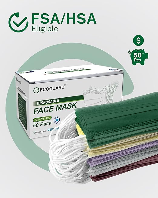 Disposable Face Masks Made in USA, 4 Ply for Families, Students, Breathable All-Day Wear & Safety, FSA HSA Eligible, ASTM Level 3 Medical Grade, 50 Pack, Crimson White Glow