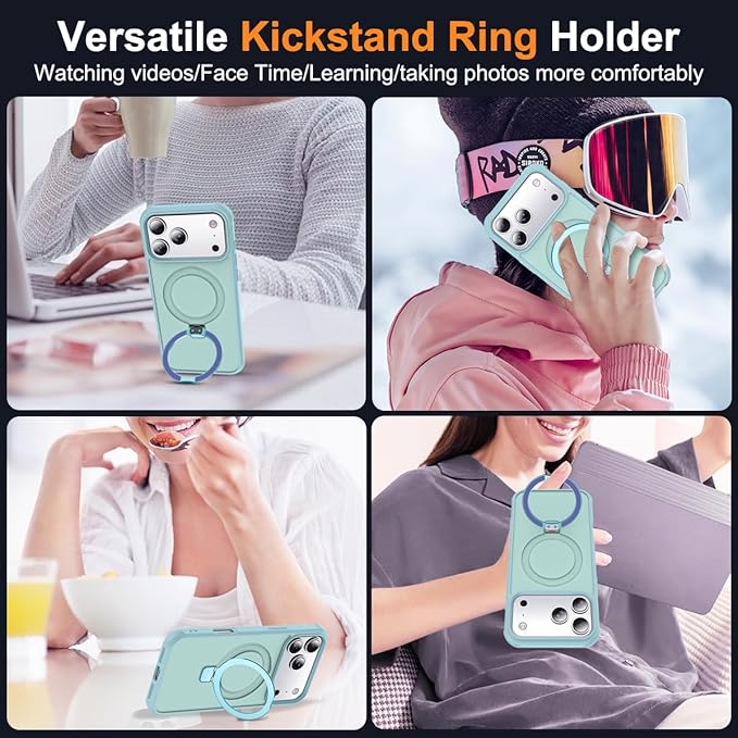 Compatible with iPhone 17 Pro Case with Invisible Magnetic O-Ring Stand Military-Grade Translucent Phone Case for iPhone 17 Pro 6.3" [Compatible with Mag-Safe][Great Grip Feeling], Blue