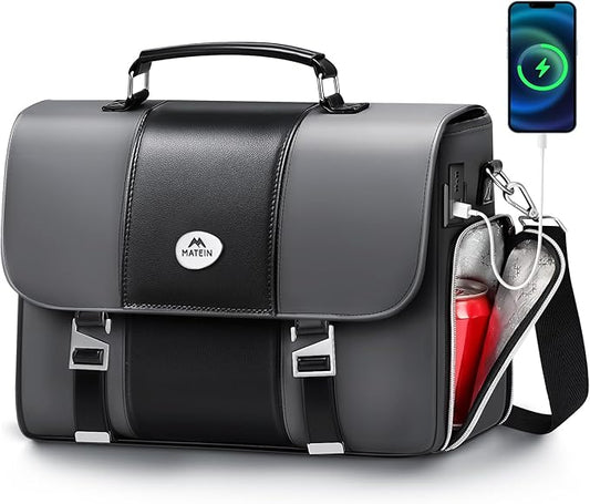 MATEIN Messenger Bag for Work with Cooler, Stylish PU Leather 15.6 Inch Men's Laptop Bag Briefcase with USB Charging Port, Waterproof Business Computer Crossbody Shoulder Satchel for Office Commuting
