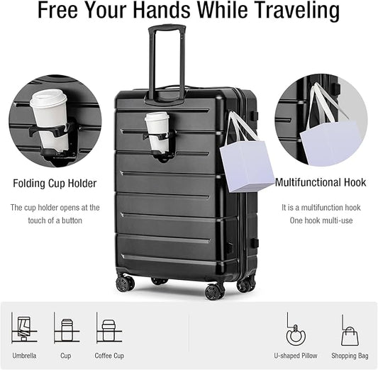 KYME Luggage Sets 3 Piece Hard Shell 22in/26in/30in Suitcases with Wheels Hardside Suitcase Set with TSA Lock Travel Rolling Luggage Set for Women Men Black