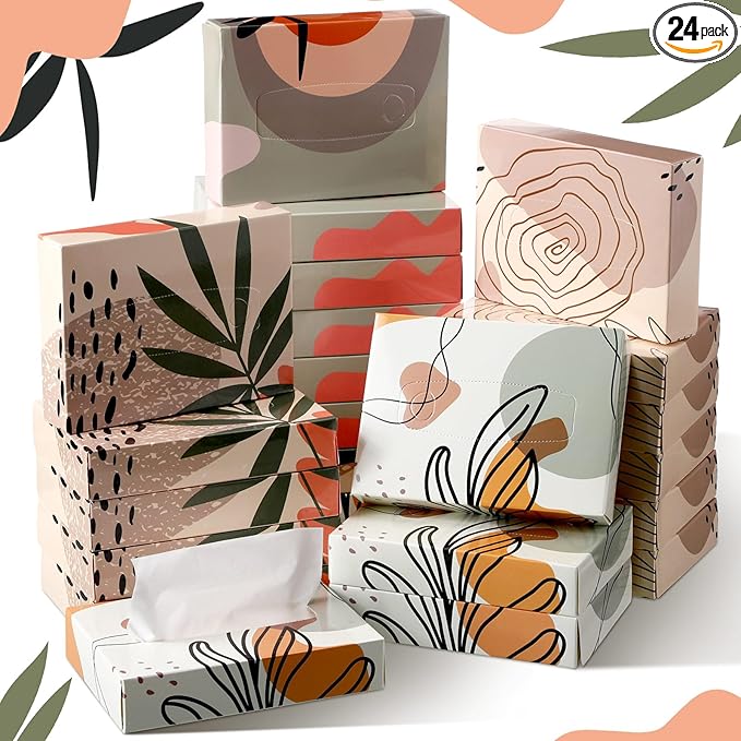 Yinder 24 Packs 960 Sheets Tissue Cube Car Facial Boxes Disposable Facial Travel Tissues Holder Soft Watercolor Boxes 2 Ply 40 Sheets for Wedding Household Car Kitchen Bathroom(Elegant)