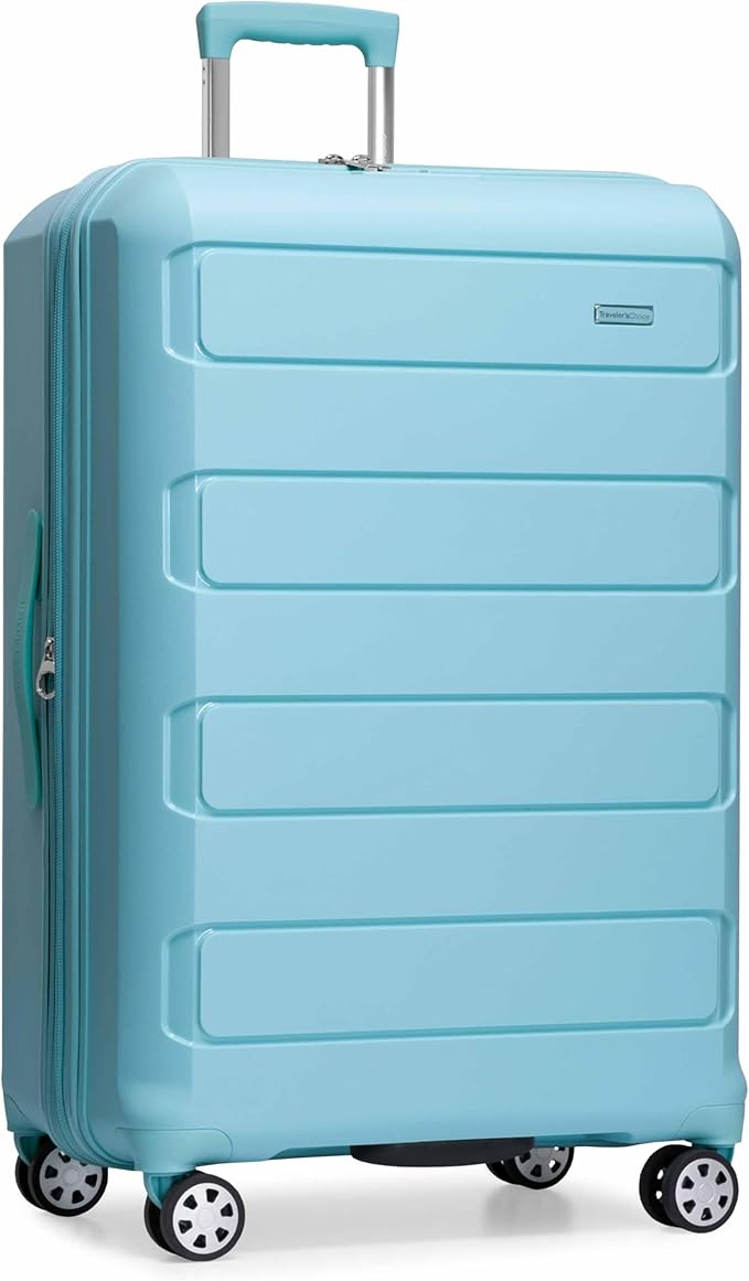 Traveler's Choice Pagosa Indestructible Hardshell Expandable Spinner Luggage, Baby Blue, 30-Inch Large