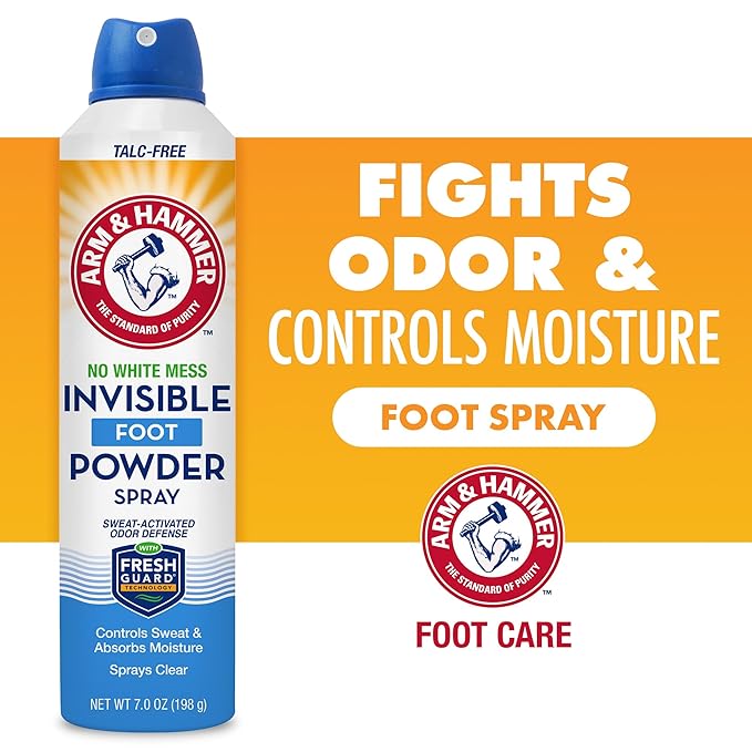 Arm & Hammer Invisible Foot Powder Spray, Clear Talc-Free Foot Odor & Sweat Control, Foot Spray Odor Eliminator Spray, Foot Odor Eliminator For Men & Women, Foot Odor Spray, 7 Oz (3 Pack)