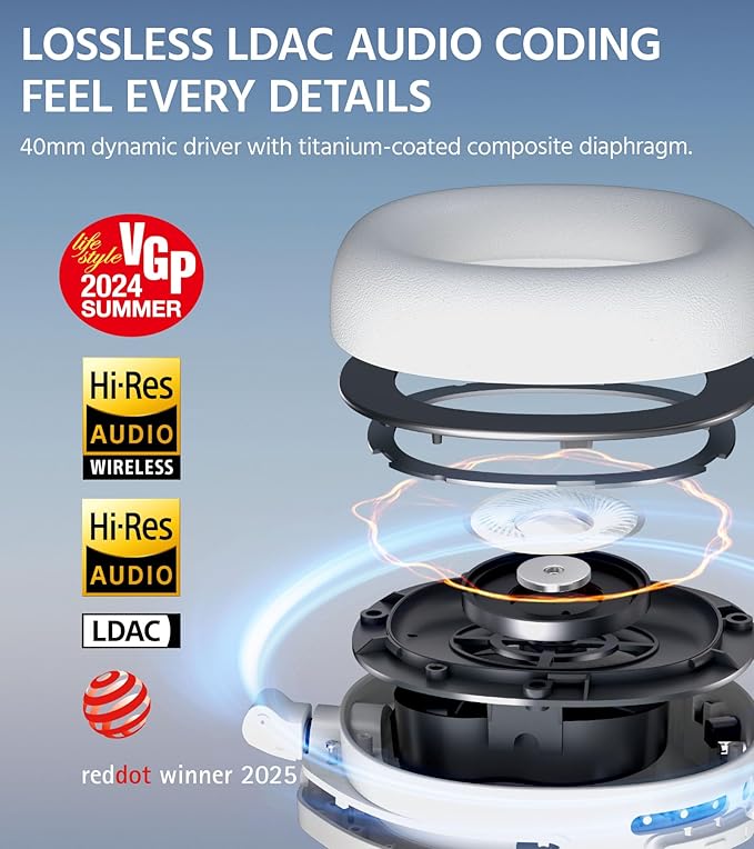 Edifier W830NB Wireless Over Ear Headphones with -45dB Active Noise Cancelling, 94H Playtime, LDAC Hi-Res Sound, Spatial Audio, Fast Charging, Multipoint Connection, Bluetooth V5.4 - Ivory