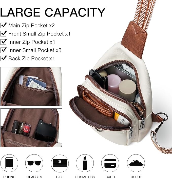 7L Sling Bag for Women Men Crossbody Belt Bag Small Travel Sling Backpack Anti Theft Chest Daypack Purse Faux Leather