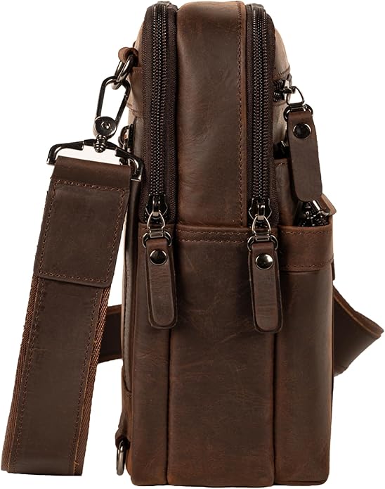 Leather Messenger Bag for Men, Small Leather Sling Shoulder Bag Messenger Pack for Men, Man Purse