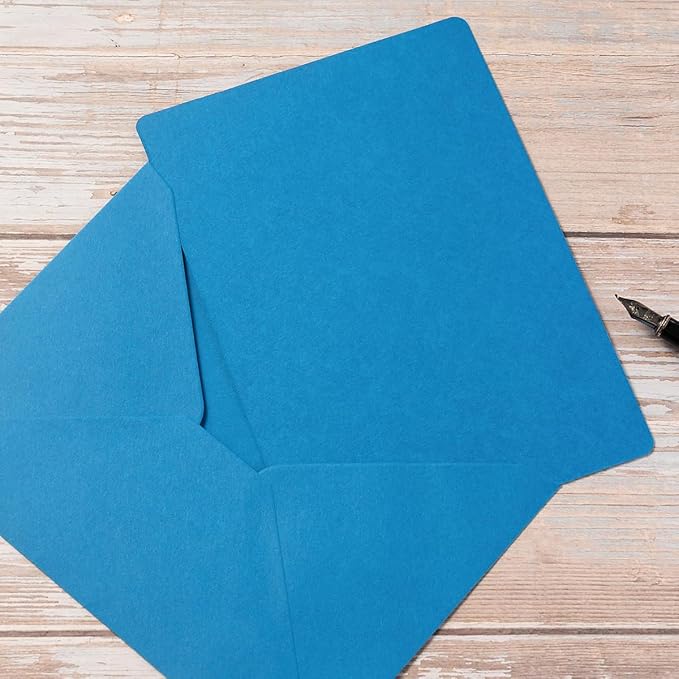 Wishop 25 Pieces A7 Colored Envelopes with Cards and Stickers Set 5 Colors for Weddings, Invitations, Birthday, Baby Shower, 5x7 inches (Blue 5Colors)