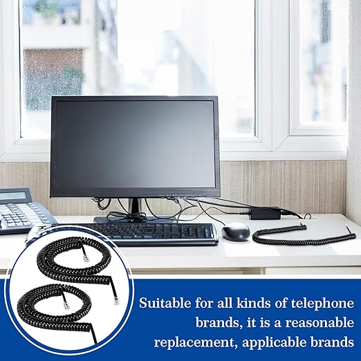 Kanayu 30 Pack Black Phone Handset Cord 12ft Telephone Cord for Landline Coiled Phone Wire Bulk for Use with All Landline Telephone Line Replacement Cable Accessory