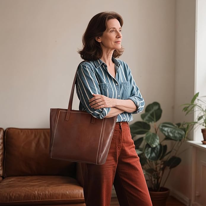 befen Vintage Genuine Leather Work Tote Bag for Women Large Tote Bag with Zipper Leather Purse and Handbags with Compartment