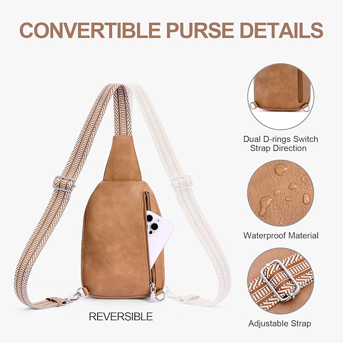 Anti Theft Crossbody Bags for Women Travel Chest Sling Bag Leather RFID Purse Fanny Pack Camel