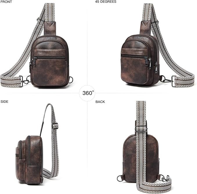 3L SMALL Sling Bag Fanny Packs For Women Men Mini Crossbody Chest Belt Travel Bag Purse Handbag Faux Leather Fashion Cute Coffee Color