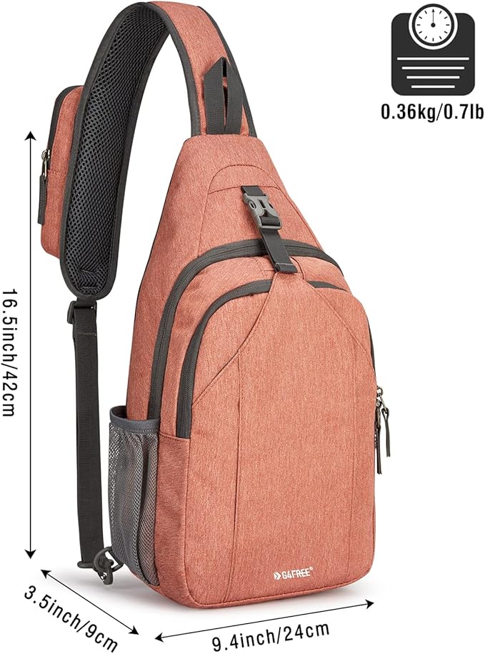 G4Free Sling Bag RFID Blocking Sling Backpack Crossbody Chest Bag Daypack for Hiking Travel(Light orange)