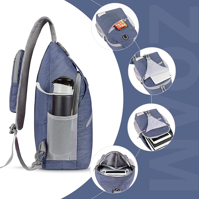 ZOMAKE Sling Bag,Small Crossbody Sling Backpack,Water Resistant Shoulder Daypack for Travel,Anti Thief Chest Bag for Hiking(Navy Blue(Stripe))