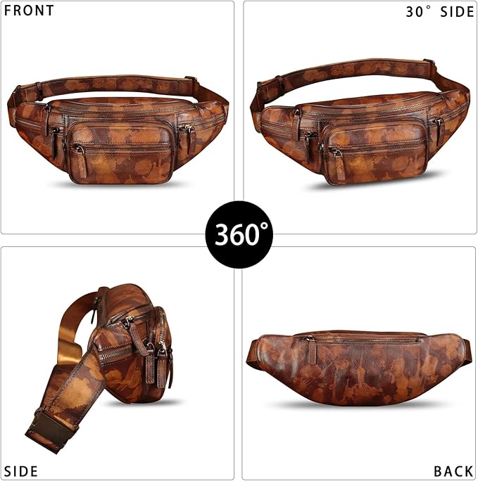 Genuine Leather Fanny Pack for Women and Men Vintage Handmade Leather Waist Bag Sling Bag Backpack Purse Crossbody Bags (Multicolor)