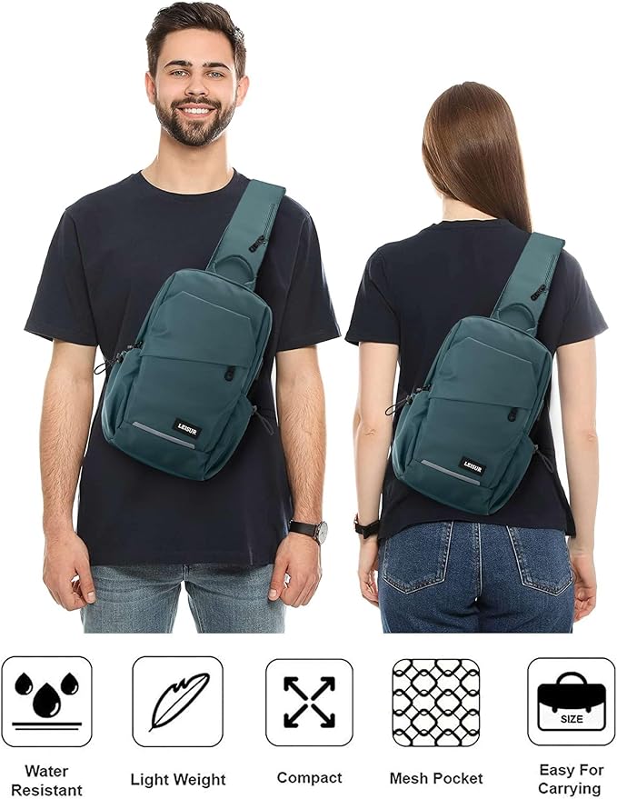 Small Sling Bag for Men Women - Lightweight Crossbody Backpack, Multipurpose Shoulder Bag, Compact Chest Daypack for Travel Hiking Gym Sport with USB Charger Port Peacock Blue