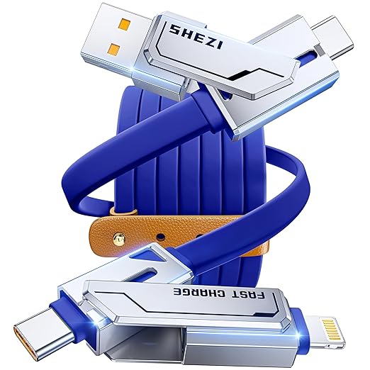[2025 Upgrade] 4-in-1 USB C Cable 60W 5FT Compatible With Lightning Cable [Fast Charging & Data Transfer] Flat Type C/A to C/L Cord for iPhone/iPad, Multi Charger Wire Combo for All Devices (Blue)